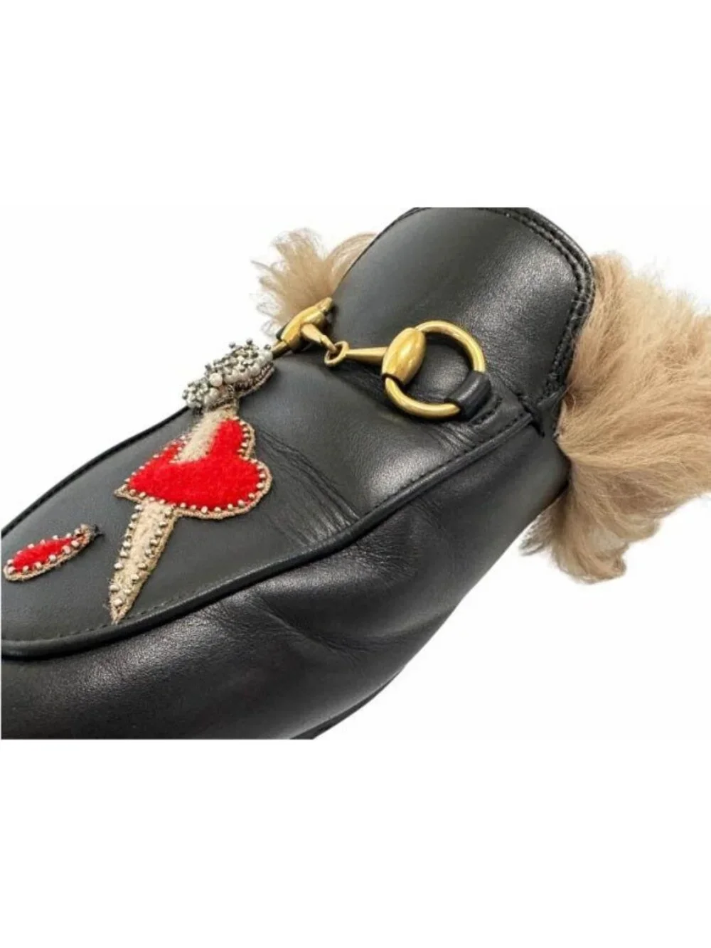 Gucci Princetown Horsebit Fur Mules Slip Ons Black